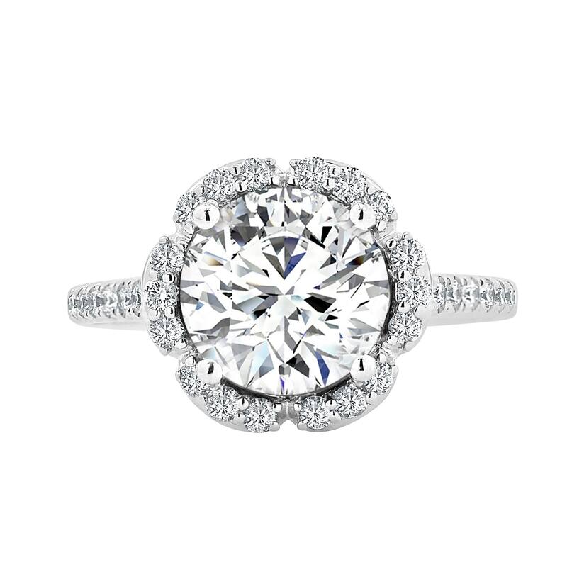 Round 2ct Moissanite and 3/8ct TDW Diamond Halo Engagement Ring