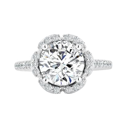 Round 2ct Moissanite and 3/8ct TDW Diamond Halo Engagement Ring