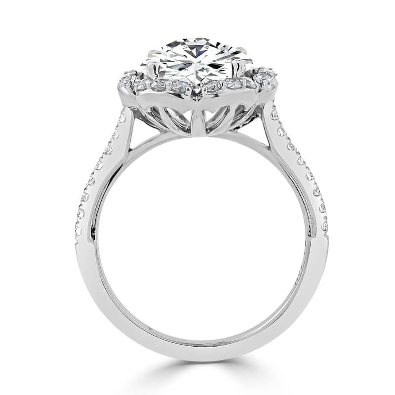 Round 2ct Moissanite and 3/8ct TDW Diamond Halo Engagement Ring