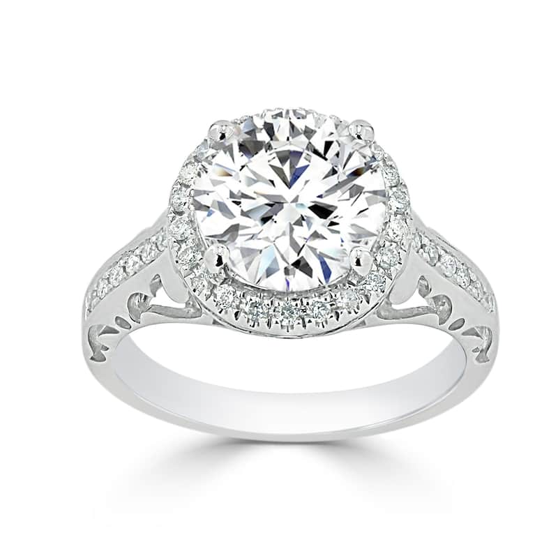 Round 1 1/3ct Moissanite and 1/5ct TDW Diamond Halo Engagement Ring