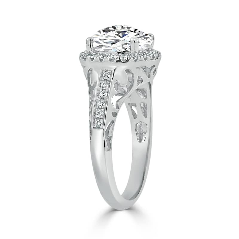 Round 1 1/3ct Moissanite and 1/5ct TDW Diamond Halo Engagement Ring