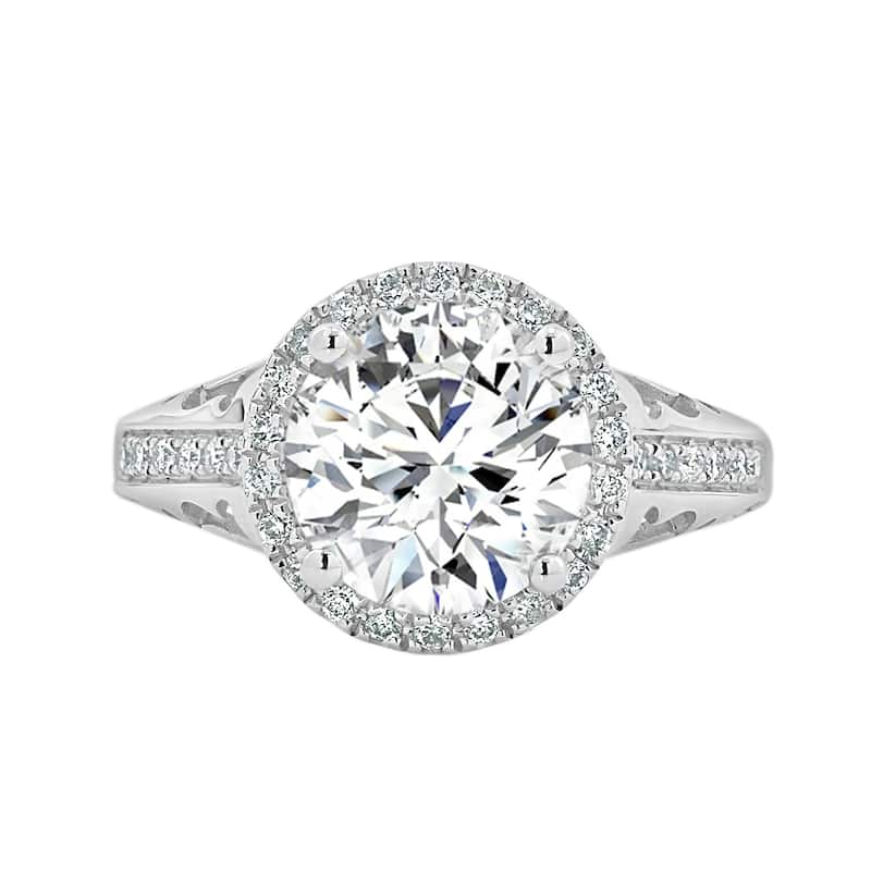 Round 1 1/3ct Moissanite and 1/5ct TDW Diamond Halo Engagement Ring