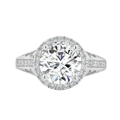 Round 1 1/3ct Moissanite and 1/5ct TDW Diamond Halo Engagement Ring