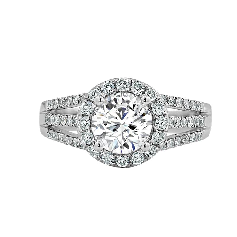 Round 1 5/8ct Moissanite and 1/2ct TDW Diamond Halo Engagement Ring