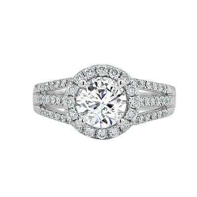 Round 1 5/8ct Moissanite and 1/2ct TDW Diamond Halo Engagement Ring