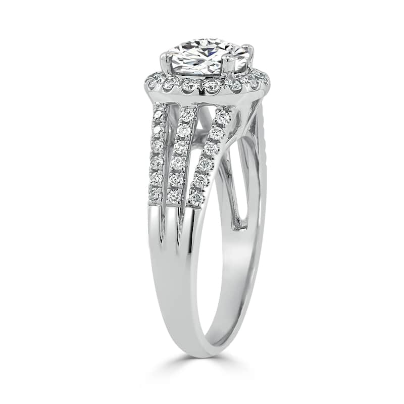 Round 1 5/8ct Moissanite and 1/2ct TDW Diamond Halo Engagement Ring