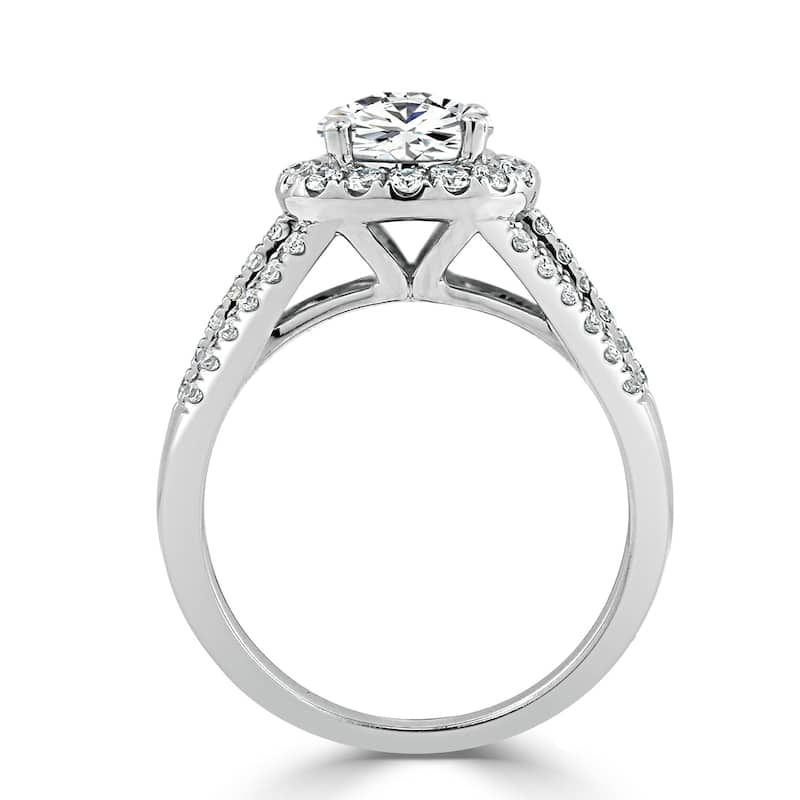 Round 1 5/8ct Moissanite and 1/2ct TDW Diamond Halo Engagement Ring