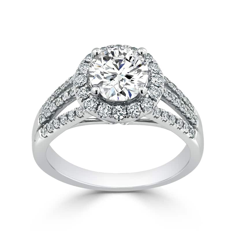 Round 1 5/8ct Moissanite and 1/2ct TDW Diamond Halo Engagement Ring