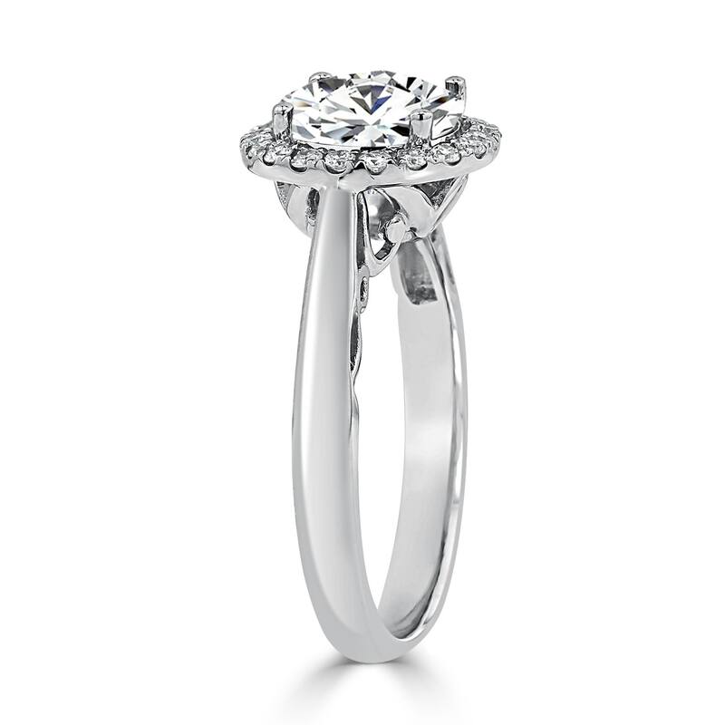 Round 2ct Moissanite and 1/4ct TDW Diamond Halo Engagement Ring