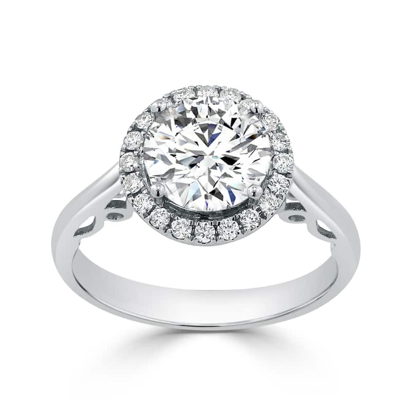 Round 2ct Moissanite and 1/4ct TDW Diamond Halo Engagement Ring