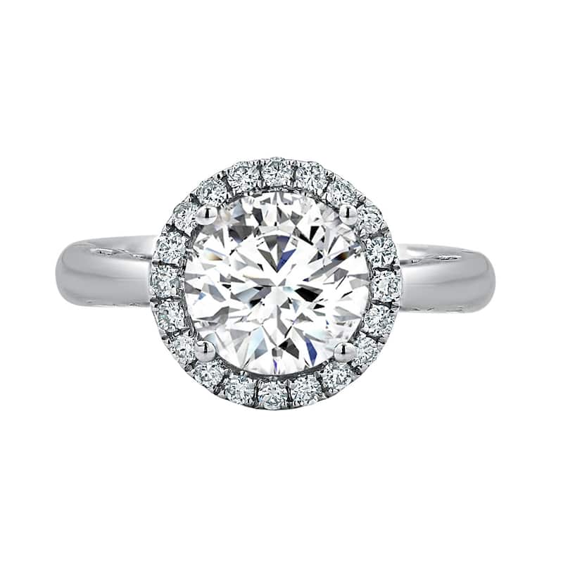 Round 2ct Moissanite and 1/4ct TDW Diamond Halo Engagement Ring