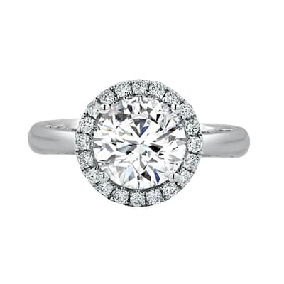 Round 2ct Moissanite and 1/4ct TDW Diamond Halo Engagement Ring