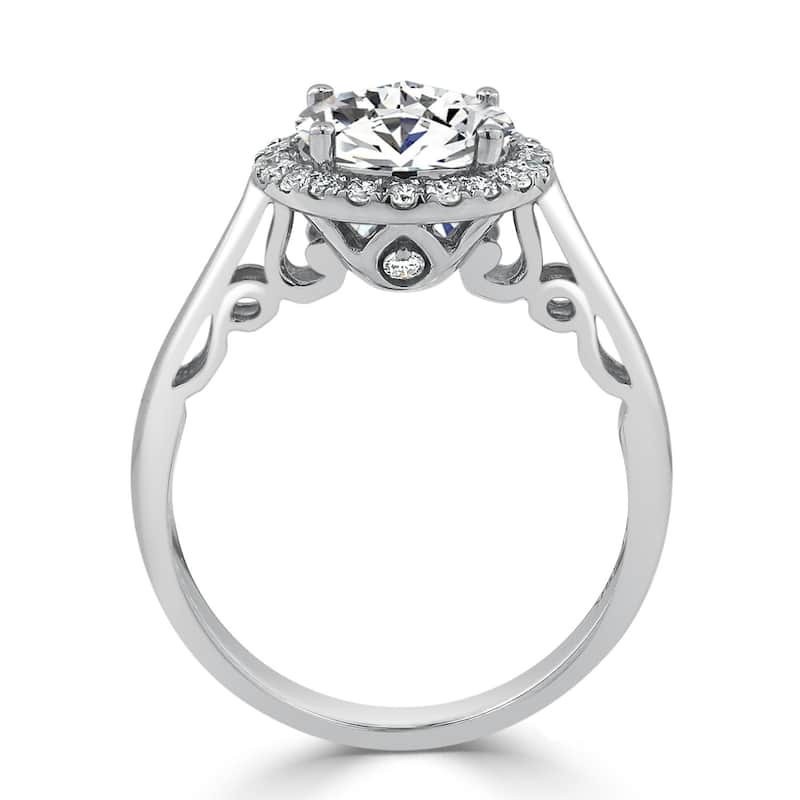 Round 2ct Moissanite and 1/4ct TDW Diamond Halo Engagement Ring