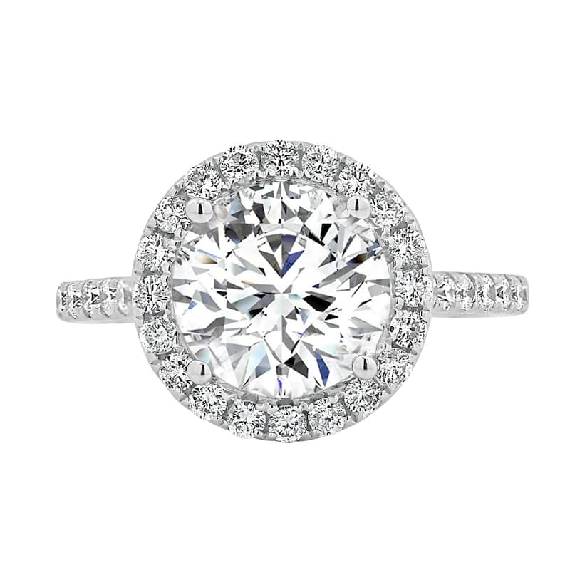 Round 2ct Moissanite and 3/8ct TDW Diamond Halo Engagement Ring by Auriya 14k Gold