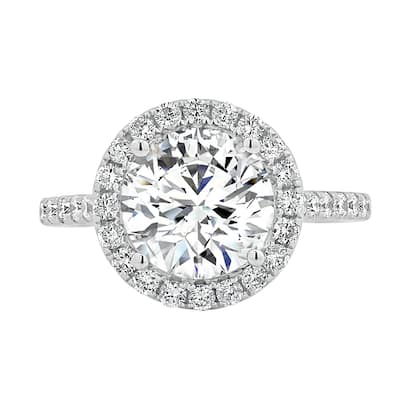 Round 2ct Moissanite and 3/8ct TDW Diamond Halo Engagement Ring by Auriya 14k Gold