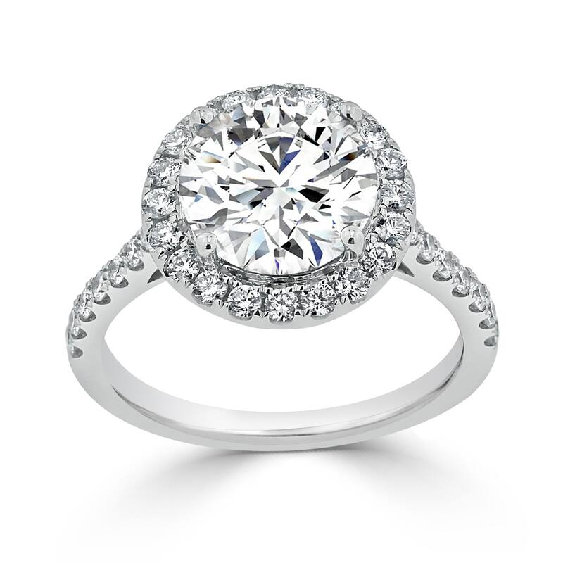 Round 2ct Moissanite and 3/8ct TDW Diamond Halo Engagement Ring by Auriya 14k Gold