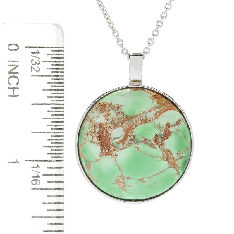 Sterling Silver 24mm Round Variscite Pendant w/ 18" Cable Chain