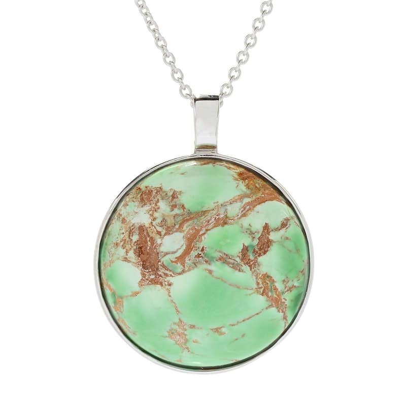 Sterling Silver 24mm Round Variscite Pendant w/ 18" Cable Chain