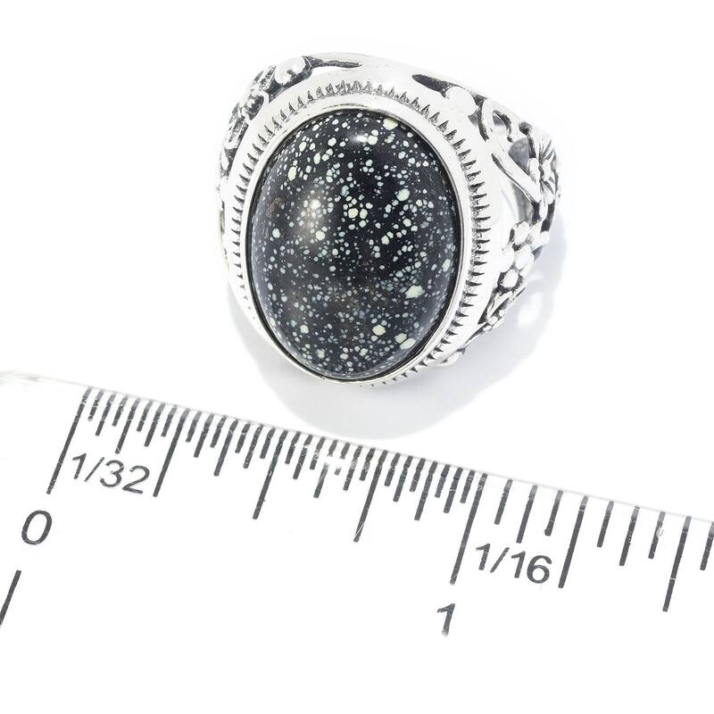 Sterling Silver 18 x 13mm Oval Green Lander Flower Shank Ring