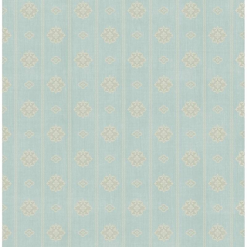 Medallion Stripe Wallpaper - teal, gold, and tan