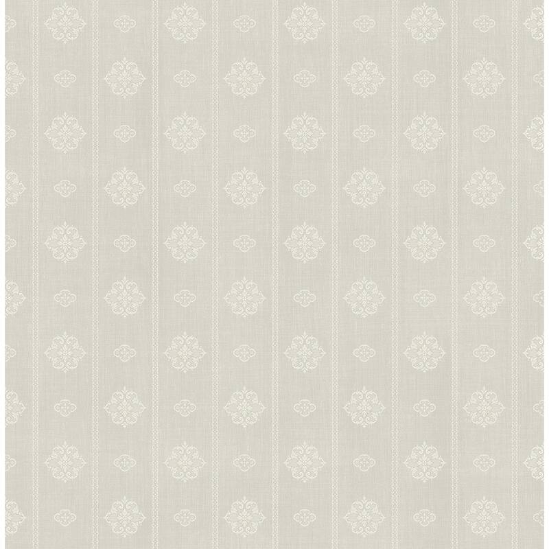 Medallion Stripe Wallpaper - beige, grey, and cream