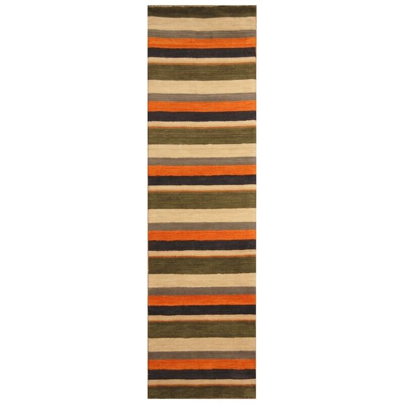 Handmade Striped Wool Rug (India) - 2'8 x 9'10
