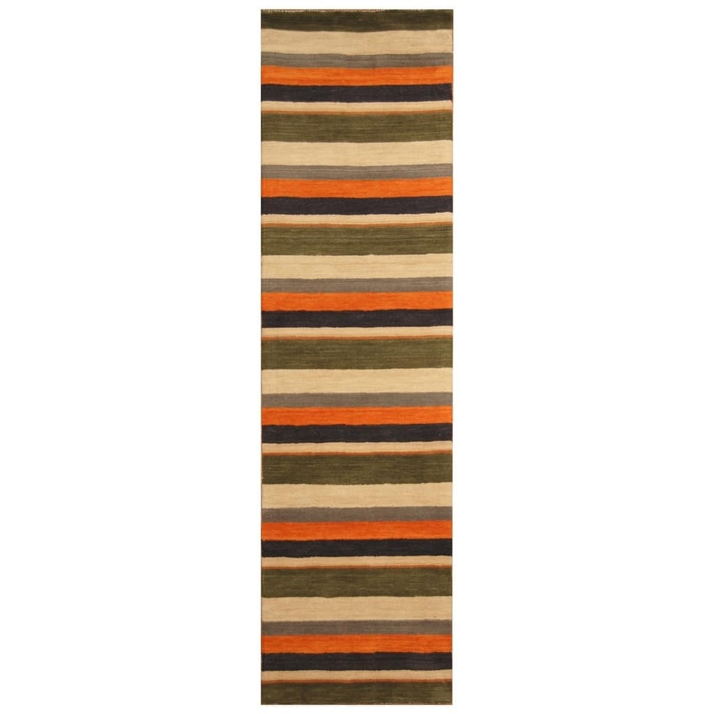 Handmade Striped Wool Rug (India) - 2'8 x 9'10