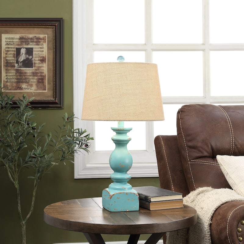 Sandown Blue 25-inch Resin Tapered Drum Table Lamp - 13x13x25