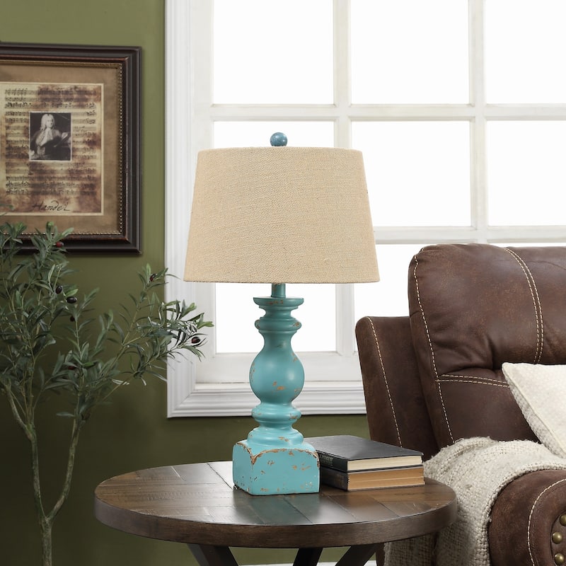 Sandown Blue 25-inch Resin Tapered Drum Table Lamp - 13x13x25