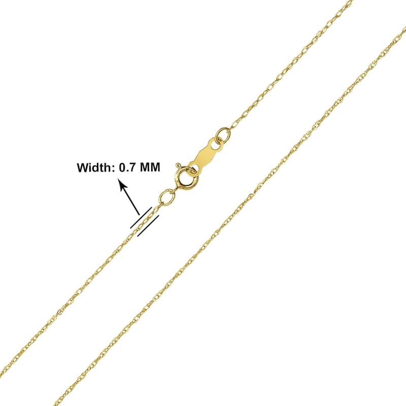 10K Yellow Gold .7MM Shiny Carded Rope Chain with Spring Ring Clasp - 16 Inch