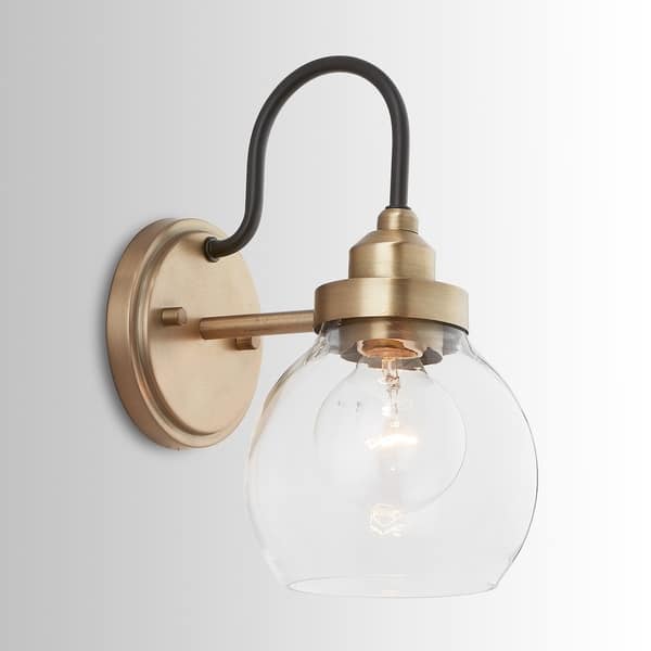 slide 2 of 6, Copper Grove Sevlievo 1-light Aged Brass and Black Wall Sconce