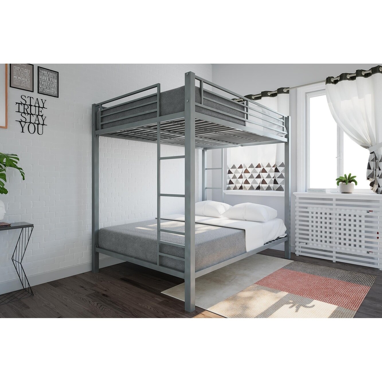 dorel twin over full silver metal bunk bed with set of 2 mattresses