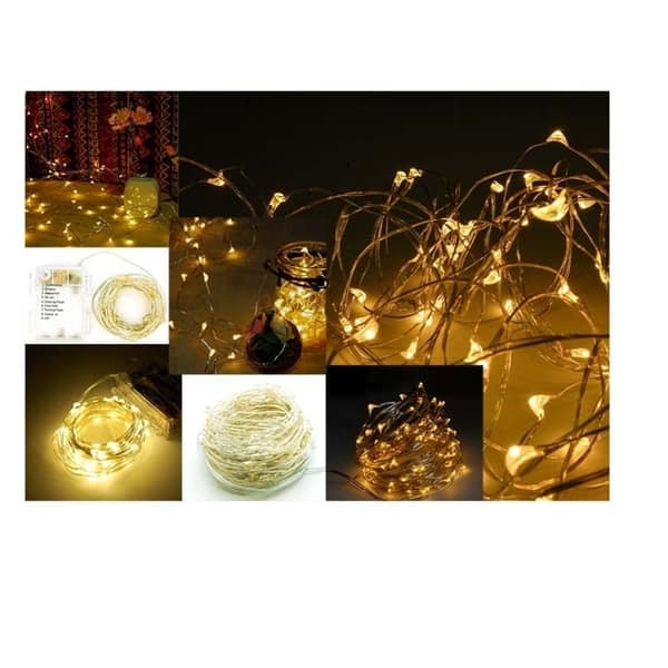 Weatherproof LED Fairy Lights with Remote Control - Battery Powered -  Silver Wire - 32ft