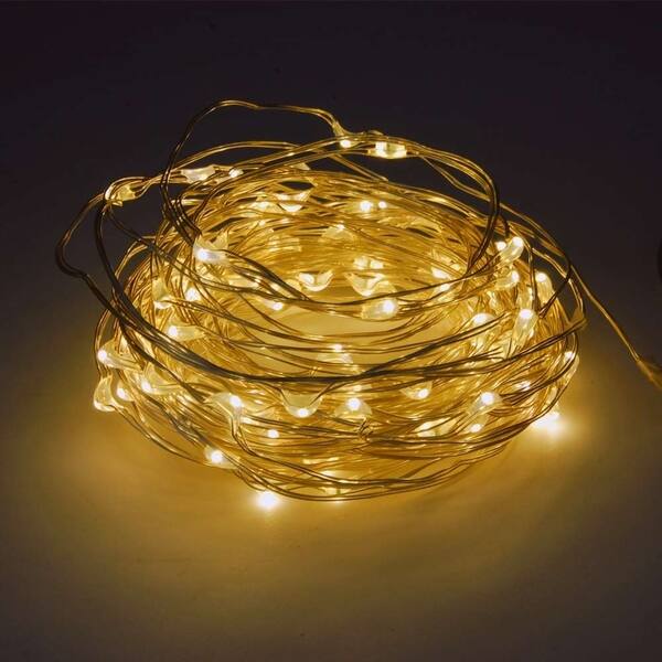 Weatherproof LED Fairy Lights with Remote Control - Battery Powered -  Silver Wire - 32ft