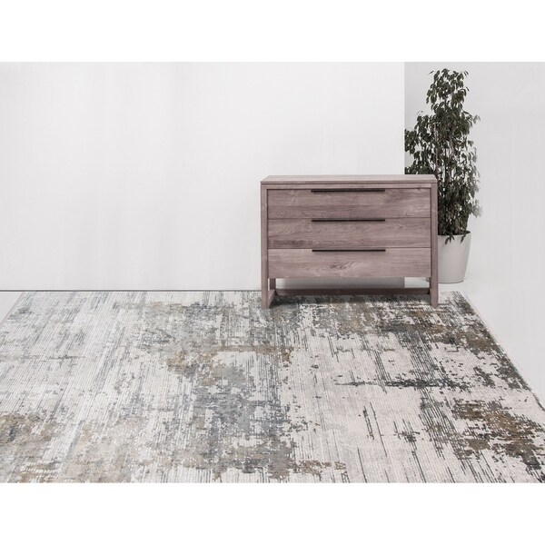 Padua Abstract Carved Ivory Viscose/ Acrylic Area Rug - 7'6" x 9'6"