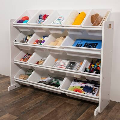 Cambridge Super-Sized Toy Organizer w/ 16 Plastic Bins, White & White