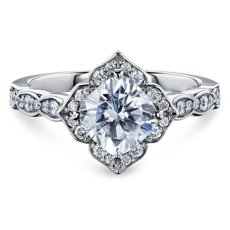 Annello by Kobelli 14k Gold 1 1/3 CTW Cushion Moissanite and Diamond Floral Halo Engagement Ring