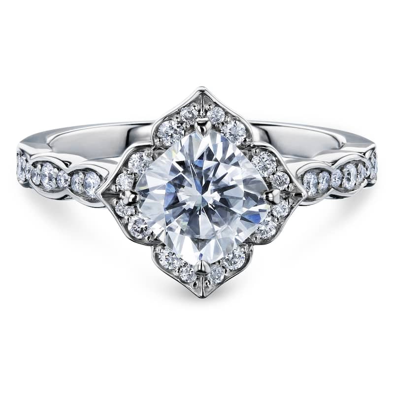 Annello by Kobelli 14k Gold 1 1/3 CTW Cushion Forever One Moissanite by Charles and Colvard Floral Halo Engagement Ring (DEF/VS)