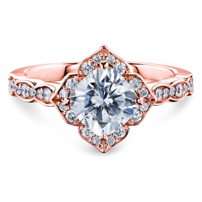 Annello by Kobelli 14k Gold 1 1/3 CTW Cushion Forever One Moissanite by Charles and Colvard Floral Halo Engagement Ring (DEF/VS)