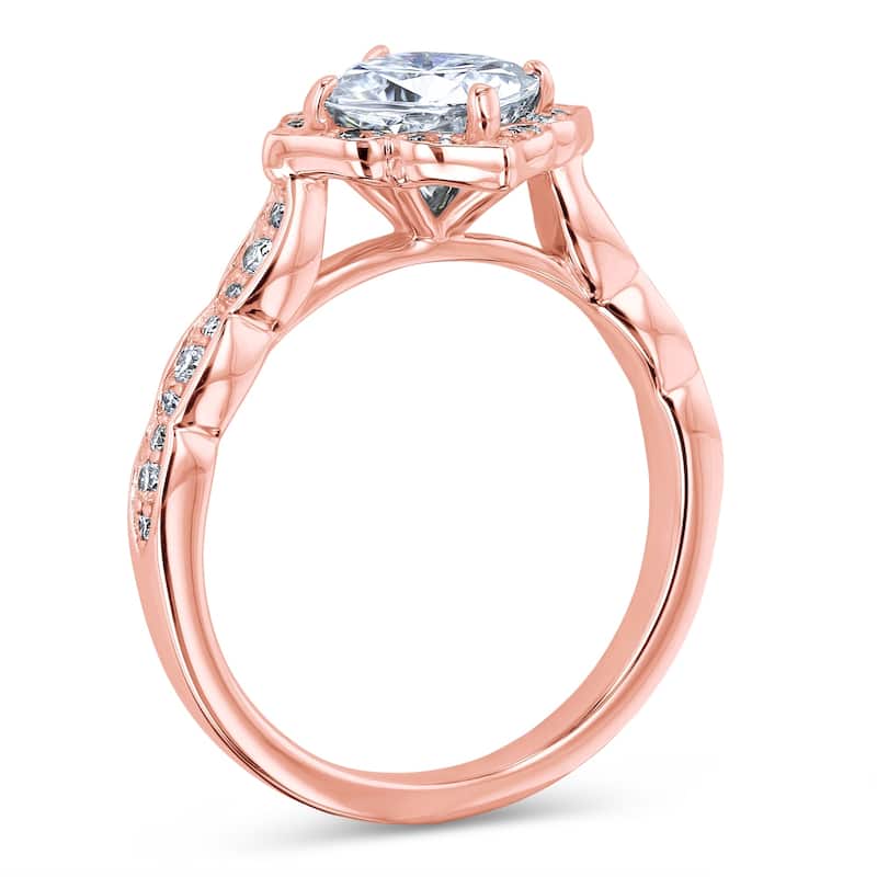 Annello by Kobelli 14k Gold 1 1/3 CTW Cushion Forever One Moissanite by Charles and Colvard Floral Halo Engagement Ring (DEF/VS)