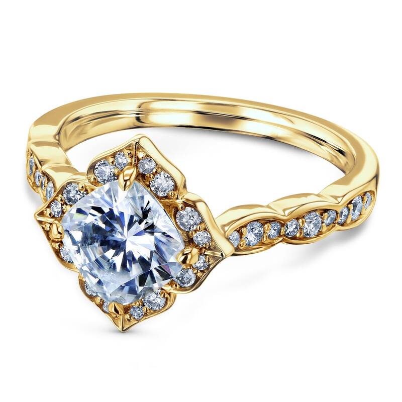 Annello by Kobelli 14k Gold 1 1/3 CTW Cushion Forever One Moissanite by Charles and Colvard Floral Halo Engagement Ring (DEF/VS)