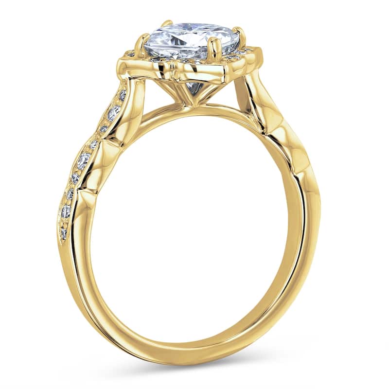 Annello by Kobelli 14k Gold 1 1/3 CTW Cushion Forever One Moissanite by Charles and Colvard Floral Halo Engagement Ring (DEF/VS)