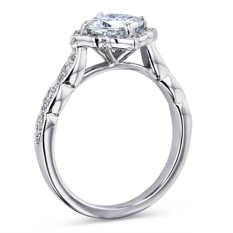 Annello by Kobelli 14k Gold 1 1/3 CTW Cushion Forever One Moissanite by Charles and Colvard Floral Halo Engagement Ring (DEF/VS)