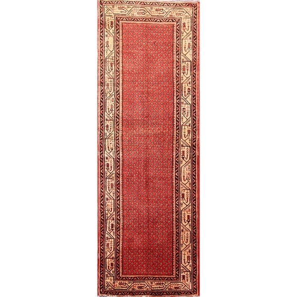 Hand Knotted Wool Botemir Vintage Persian Rug for Hallway - 10'3" x 3'6" runner