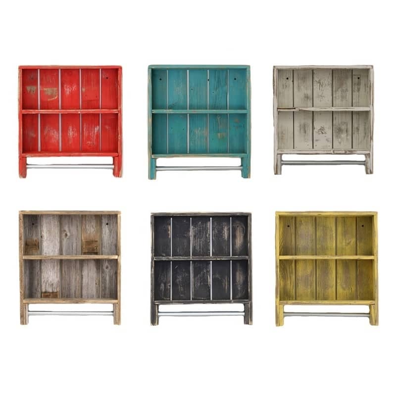 Reclaimed Wood Double Towel Rack Bathroom Wall Shelf