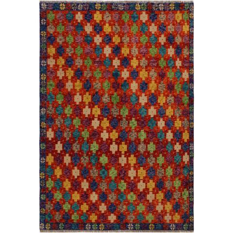 Balouchi Arya Alberta Orange/Blue Wool Rug (4'10 x 6'7) - 4'10" x 6'7"