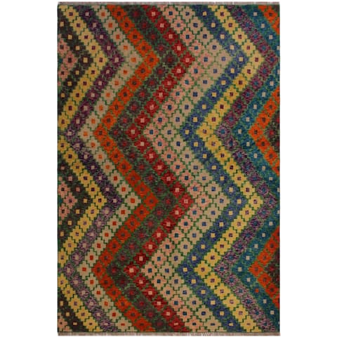 Balouchi Arya Andres Blue/Orange Wool Rug (5'6 x 7'9) - 5'6" x 7'9"