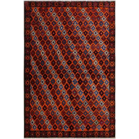 Balouchi Arya Altagrac Orange/Black Wool Rug (5'1 x 6'8) - 5'1" x 6'8"
