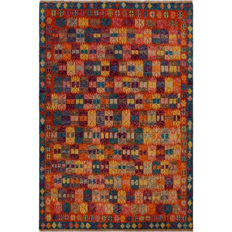 Balouchi Arya Analisa Orange/Blue Wool Rug (5'4 x 7'7) - 5'4" x 7'7"