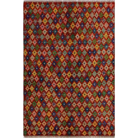 Balouchi Arya Alfonzo Orange/Blue Wool Rug (4'10 x 6'4) - 4'10" x 6'4"